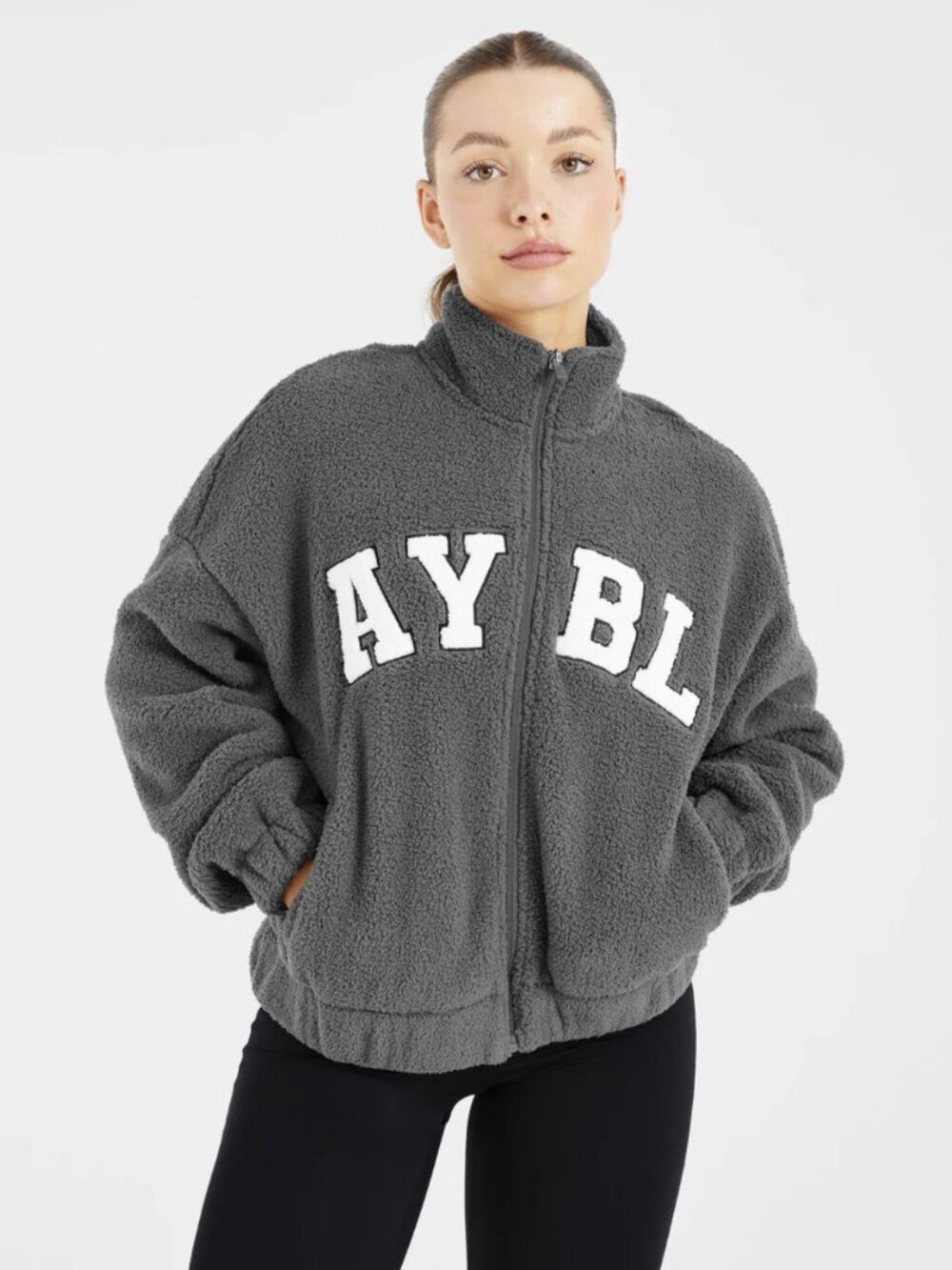 AYBL Varsity Oversized Fleece Zip Up Jacket